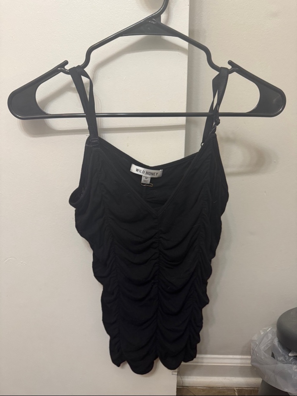 Wild Honey Black Ruched Tank with Adjustable Straps